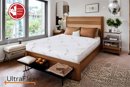 UltraFlex® EcoZen- Ensemble Matelas et Sommier Fermeté Moyenne Réversible, Mousse Certifiée CertiPUR-US®, Housse en Bambou Biologique, Soulage la Pression, Infusion de Gel Rafraîchissant, Matelas Écologique ( Fabriqué au Canada )