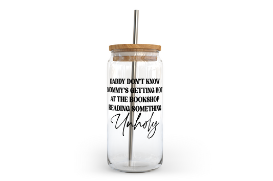 Unholy Glass Can with Bamboo Lid | Bookish Glass Can