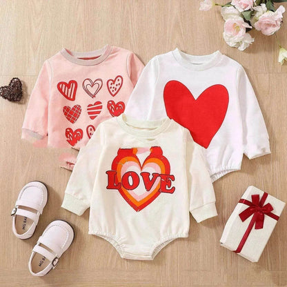 Unisex Baby's Valentine's Day Three Series Of Love Long-sleeved Triangle Rompers