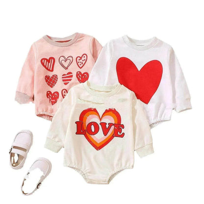 Unisex Baby's Valentine's Day Three Series Of Love Long-sleeved Triangle Rompers