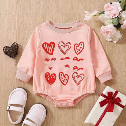 Unisex Baby's Valentine's Day Three Series Of Love Long-sleeved Triangle Rompers
