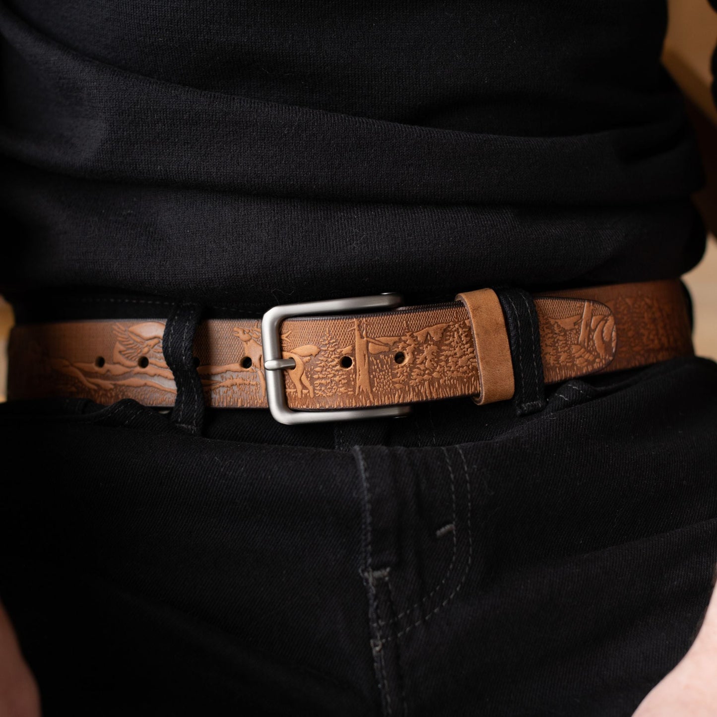 The Wildlife Belt - Natural Tan Embossed Full Grain Leather Belt Made in Canada