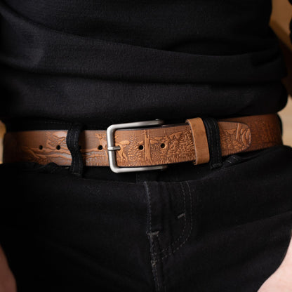 The Wildlife Belt - Natural Tan Embossed Full Grain Leather Belt Made in Canada