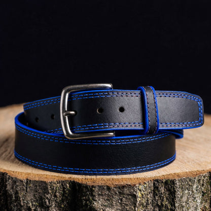 The Diablo Belt - Black Full Grain Leather Belt with Red Stitches