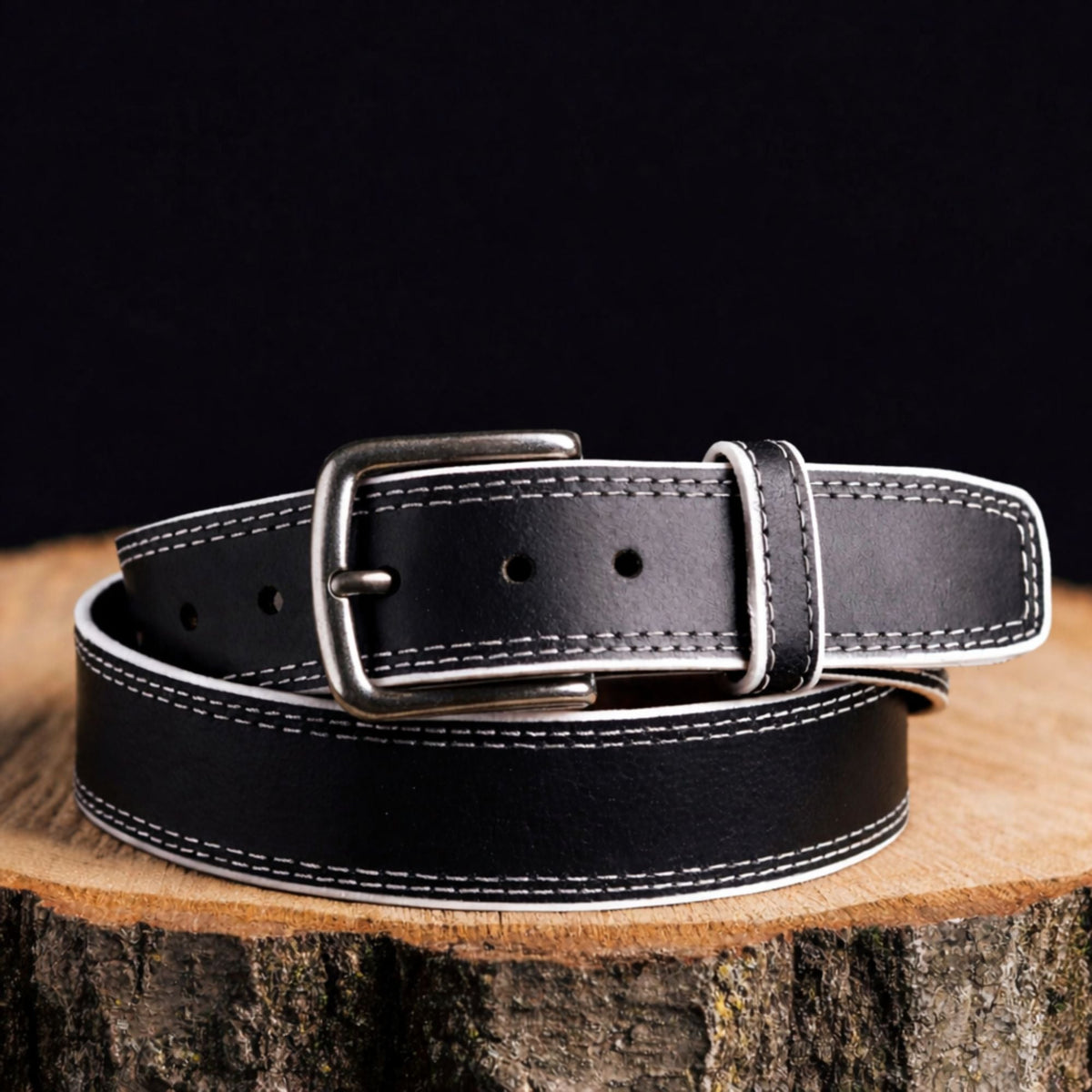 The Diablo Belt - Black Full Grain Leather Belt with Red Stitches