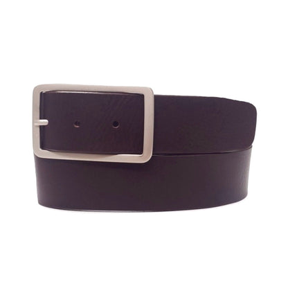 Lucille - Cognac Leather Dress Belt with Rectangle Buckle - Made in Canada