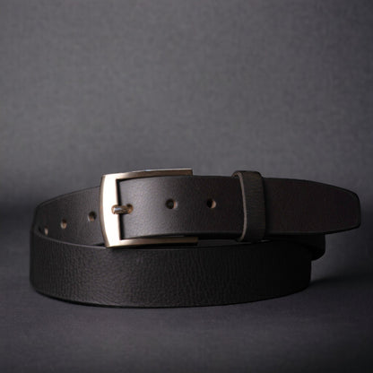 The Crest Belt - Slim Black 35mm 100% Full-Grain Leather Belt