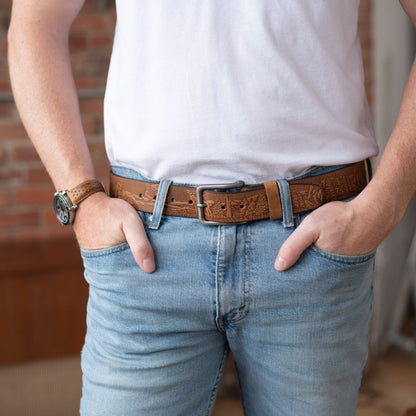 The Wildlife Belt - Natural Tan Embossed Full Grain Leather Belt Made in Canada
