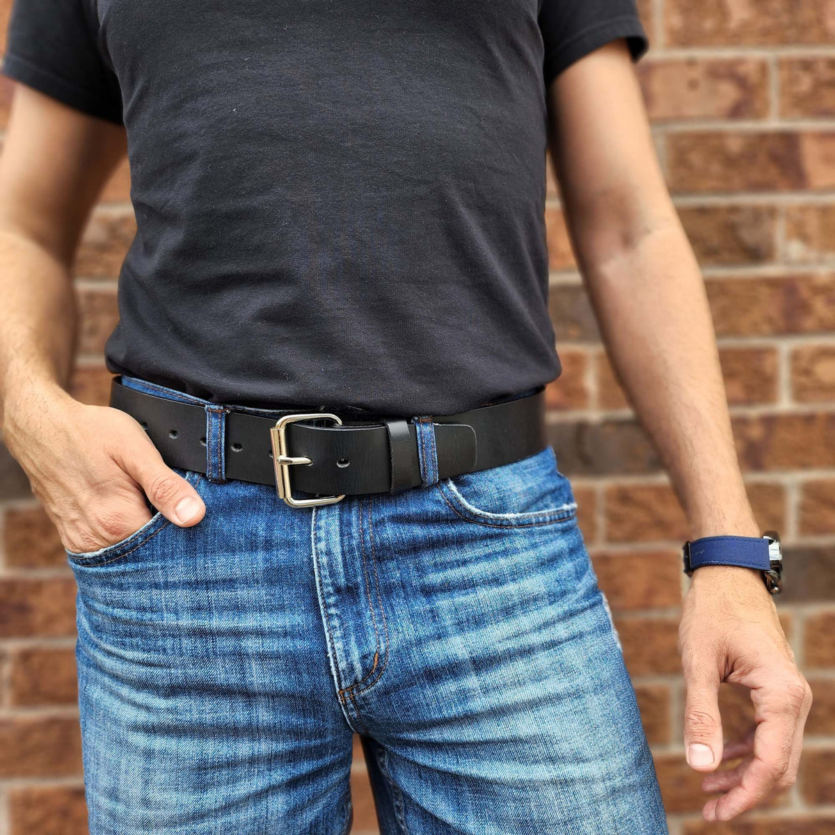 Ceinture noire en cuir pleine fleur 100 % bride de 45 mm pour jean
