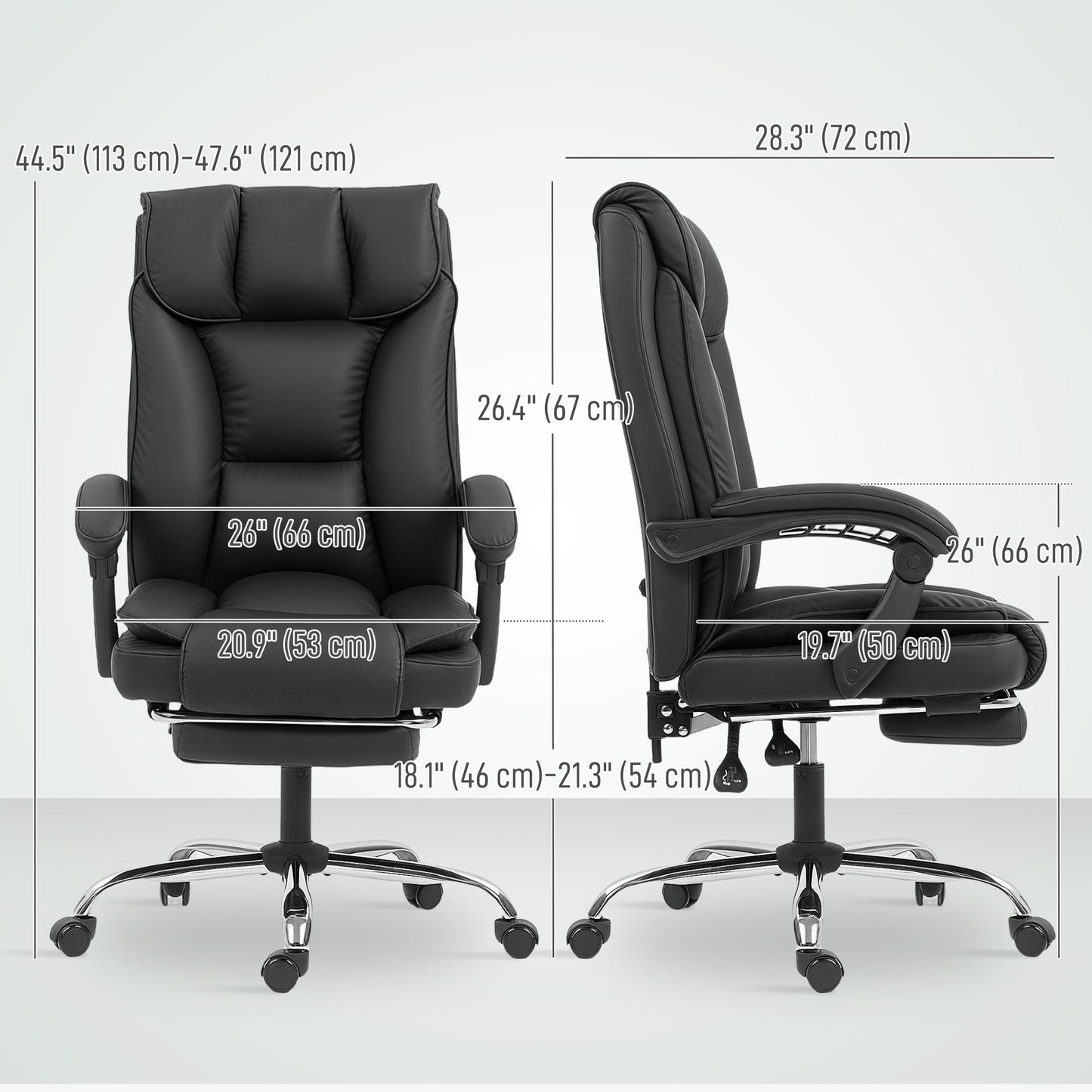 Fauteuil de bureau ergonomique Alexis avec cuir adapté aux animaux de compagnie, repose-pieds et dossier inclinable pivotant - Noir