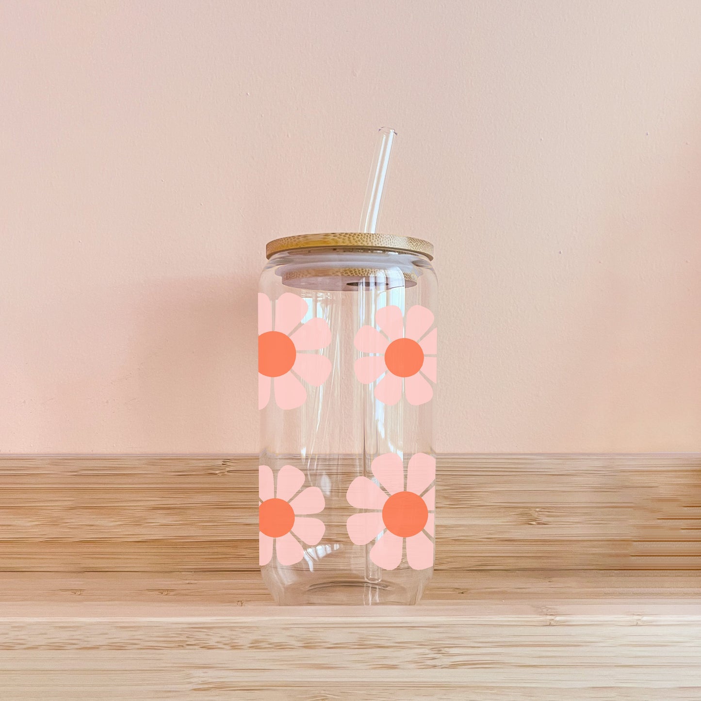 Verre bohème - fleurs rose et orange