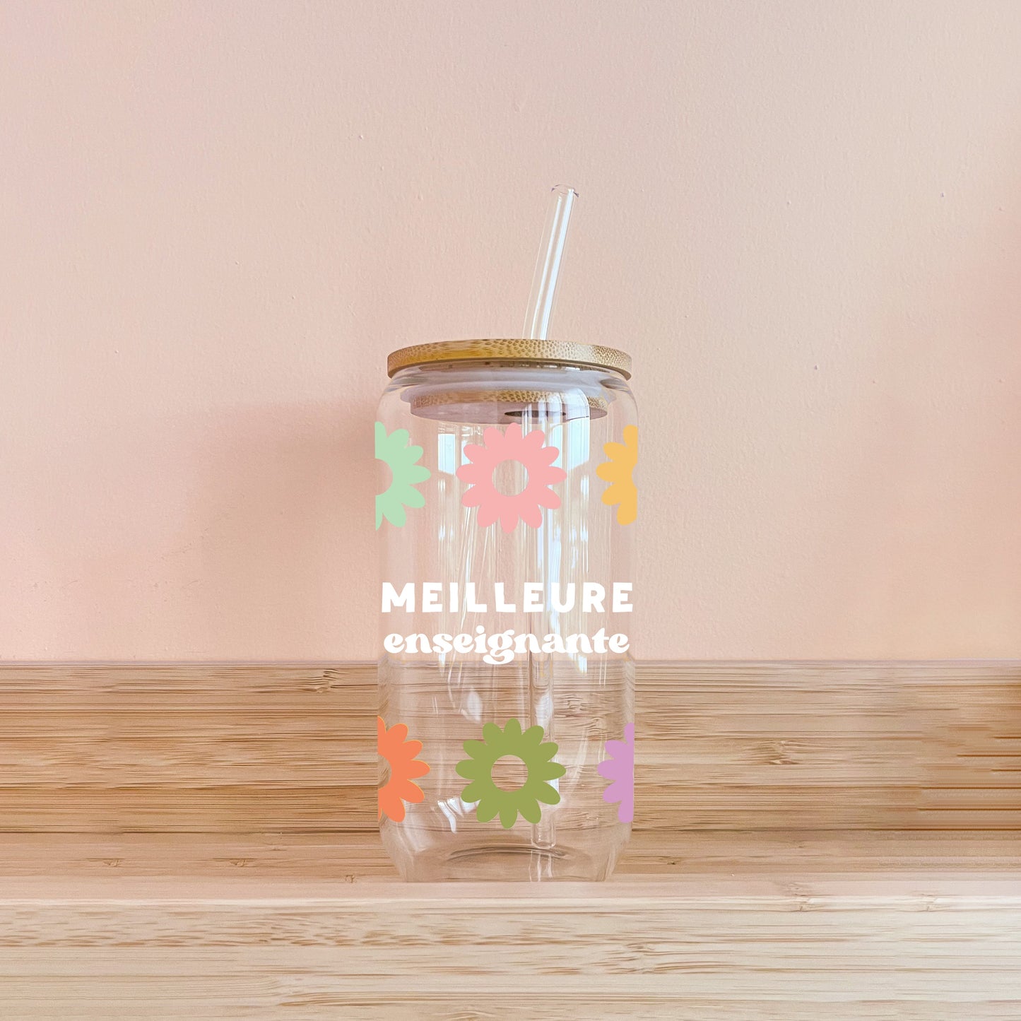 Verre - Meilleure enseignante - fleurs multicolores