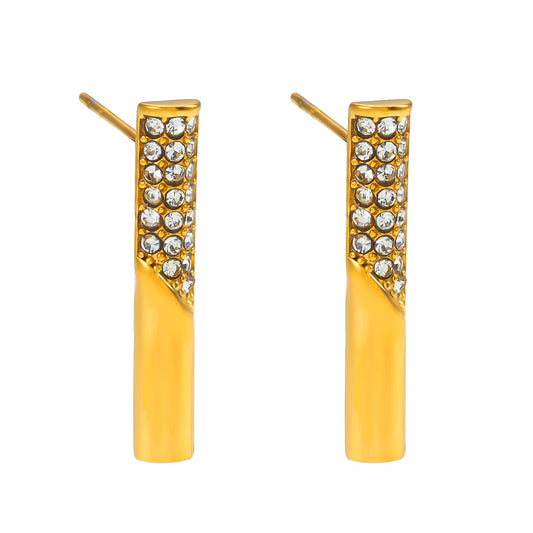Boucles d'oreilles clous barre serties de zircons pavé minimalistes VOLTAMI Gold