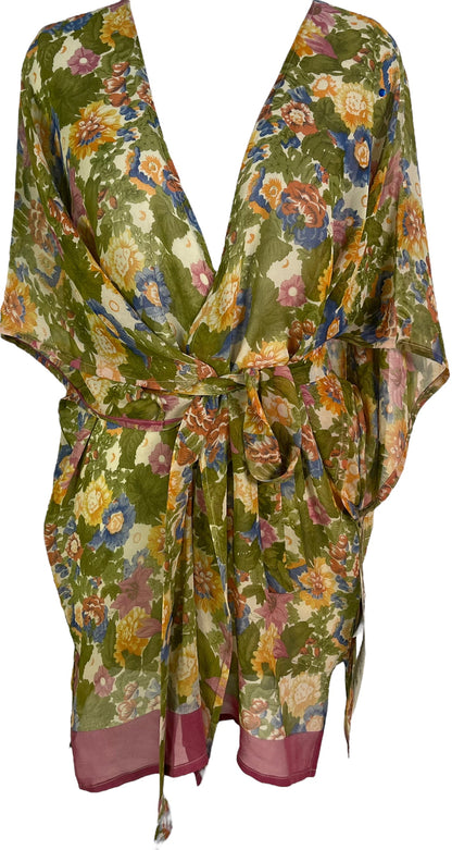 PRG6442 Sheer Avatar Pure Silk Kimono-Sleeved Jacket with Belt