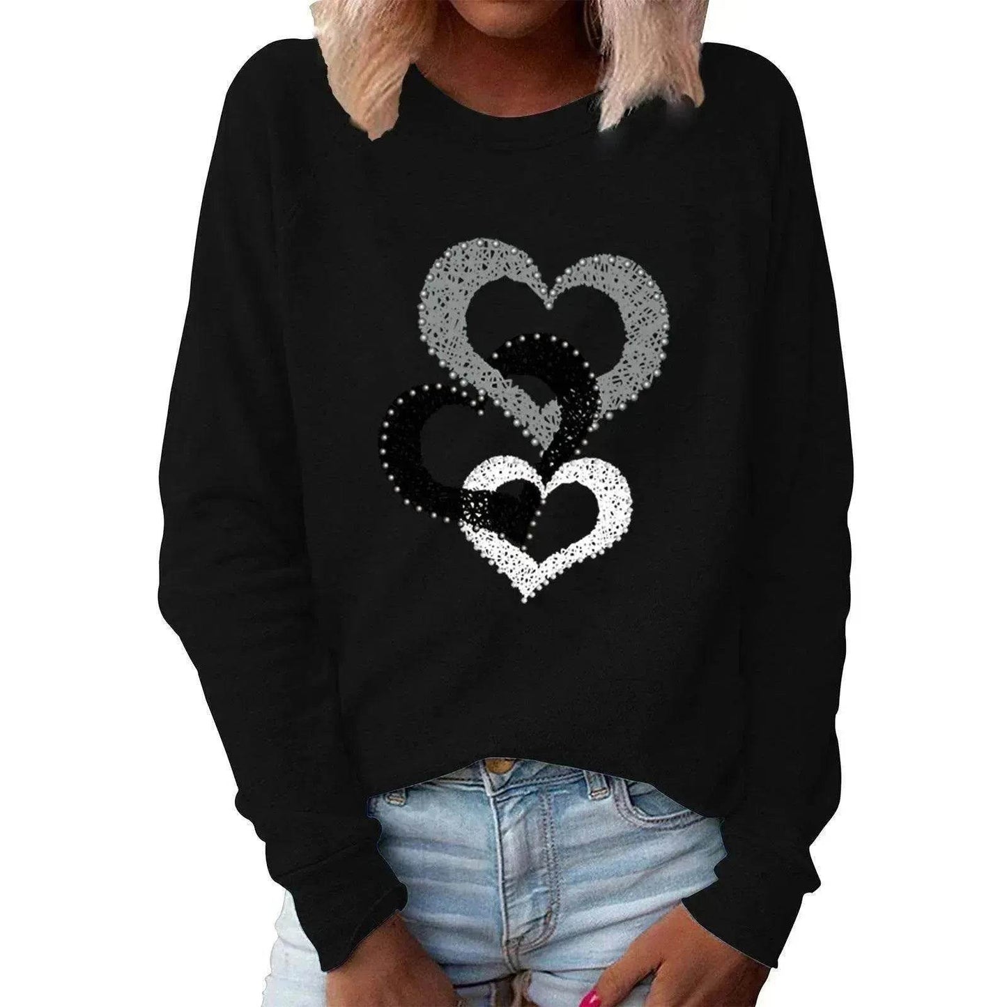 Valentine's Day Love Print Round Neck Long Sleeve Sweater