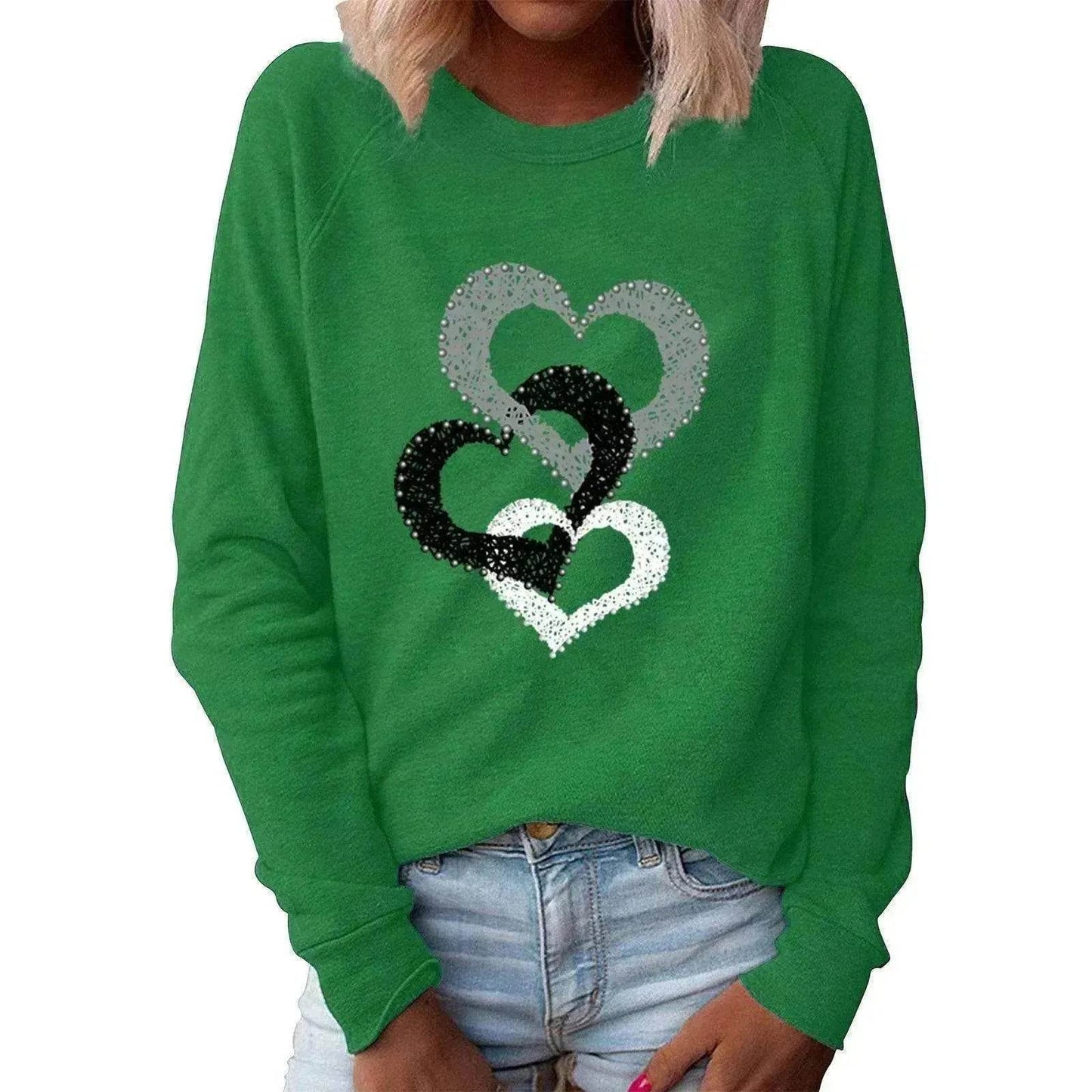 Valentine's Day Love Print Round Neck Long Sleeve Sweater