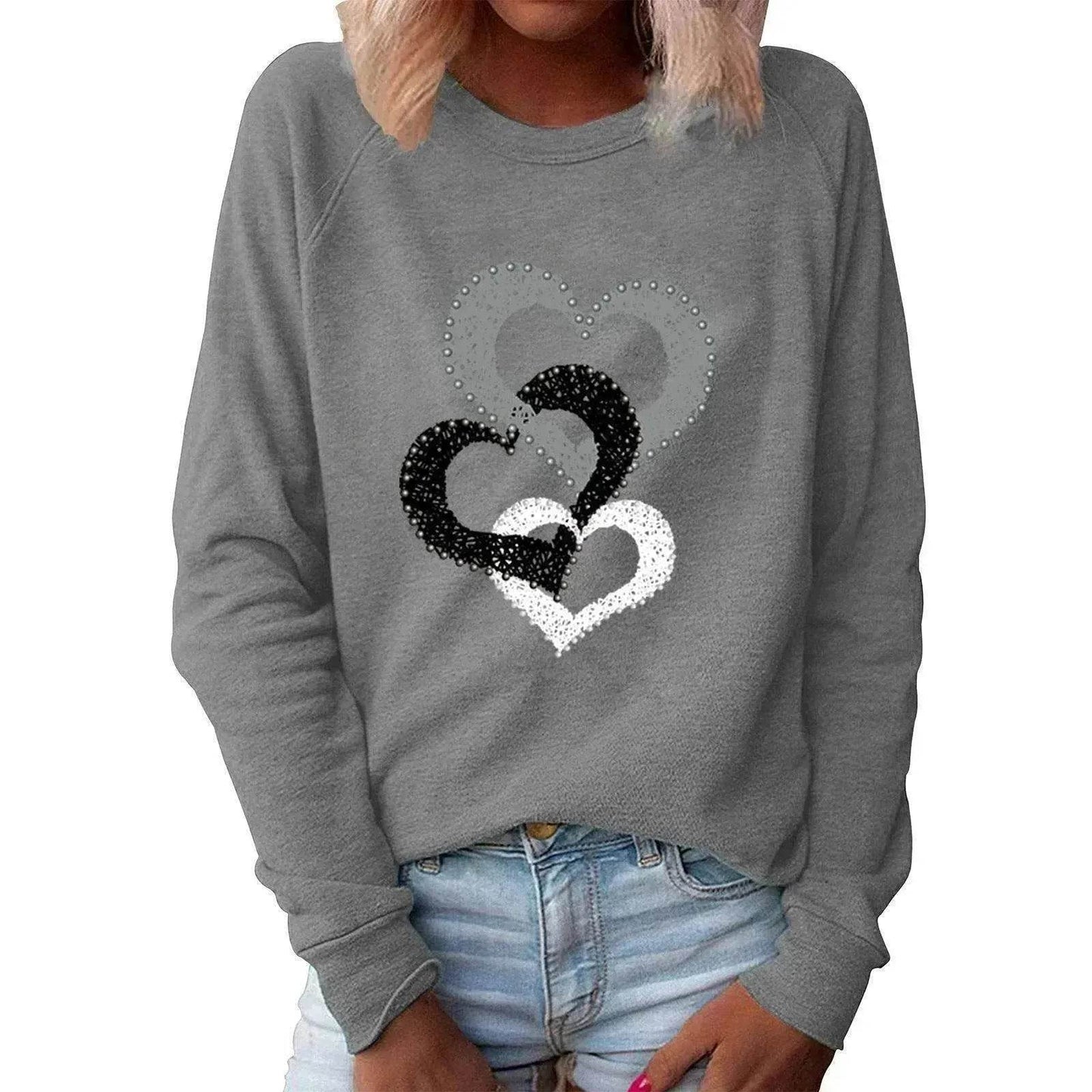 Valentine's Day Love Print Round Neck Long Sleeve Sweater