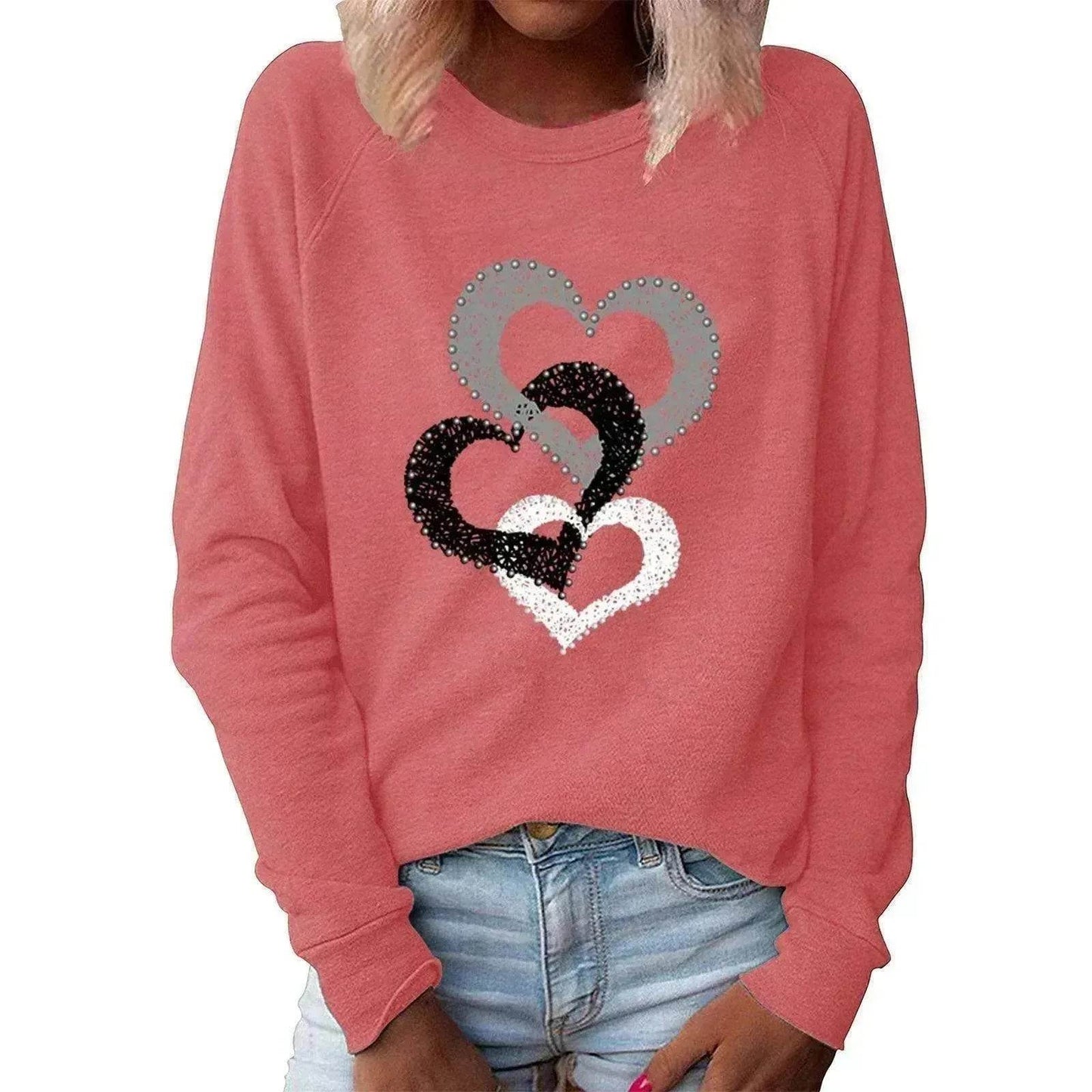 Valentine's Day Love Print Round Neck Long Sleeve Sweater
