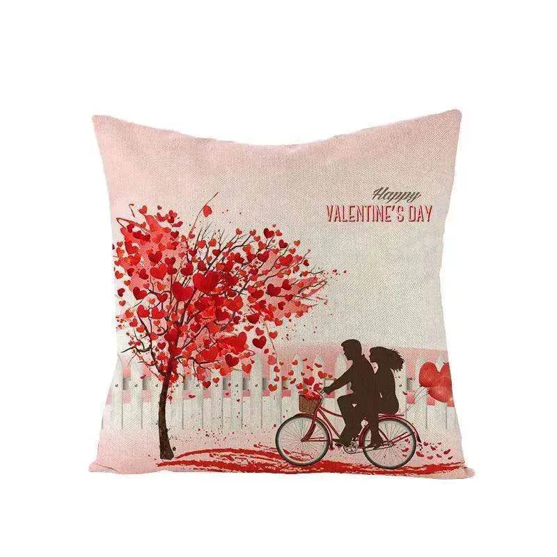 Valentine's Day Red Heart Linen Pillowcase