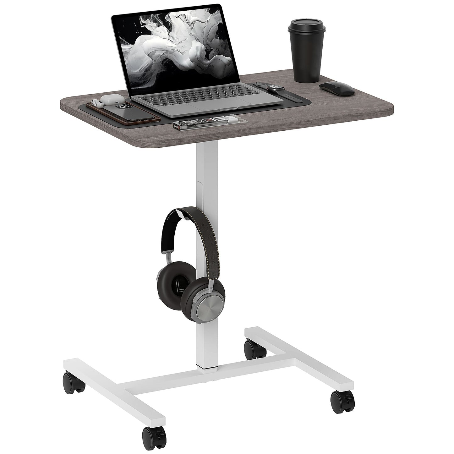 Eden Height Adjustable Standing Desk with Wheels and Headphone Hook-Grey
