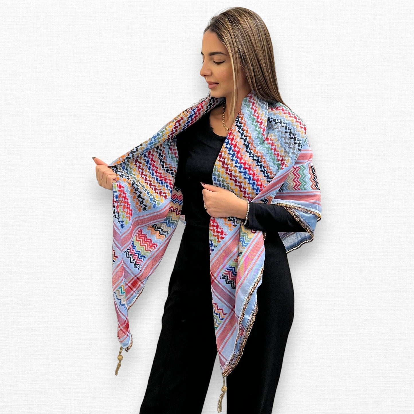 Vibrant Sky Blue Kufiya (Keffiyeh) | Made in Jordan