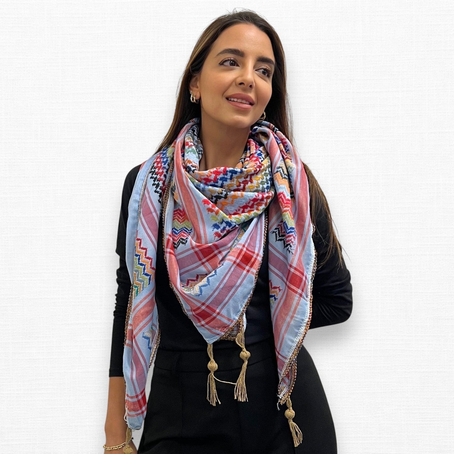 Vibrant Sky Blue Kufiya (Keffiyeh) | Made in Jordan
