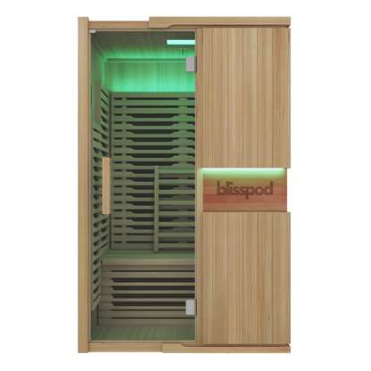 Blisspod | Milano | Full Spectrum Sauna Canadian Hemlock Ultra Low EMF, 6 Far Infrared & Red Glass Heater & Chromotherapy – 2 Person