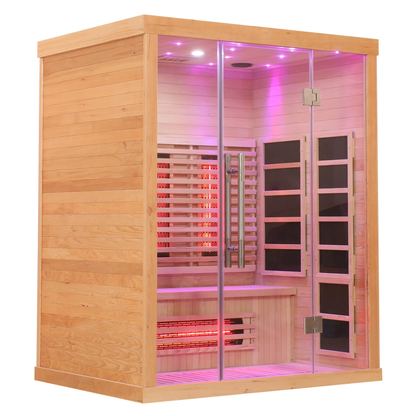 Blisspod | Venetian | Sauna infrarouge d'intérieur à spectre complet en pruche canadienne de première qualité et à très faible champ électromagnétique, 11 émetteurs et chromothérapie – 3 personnes