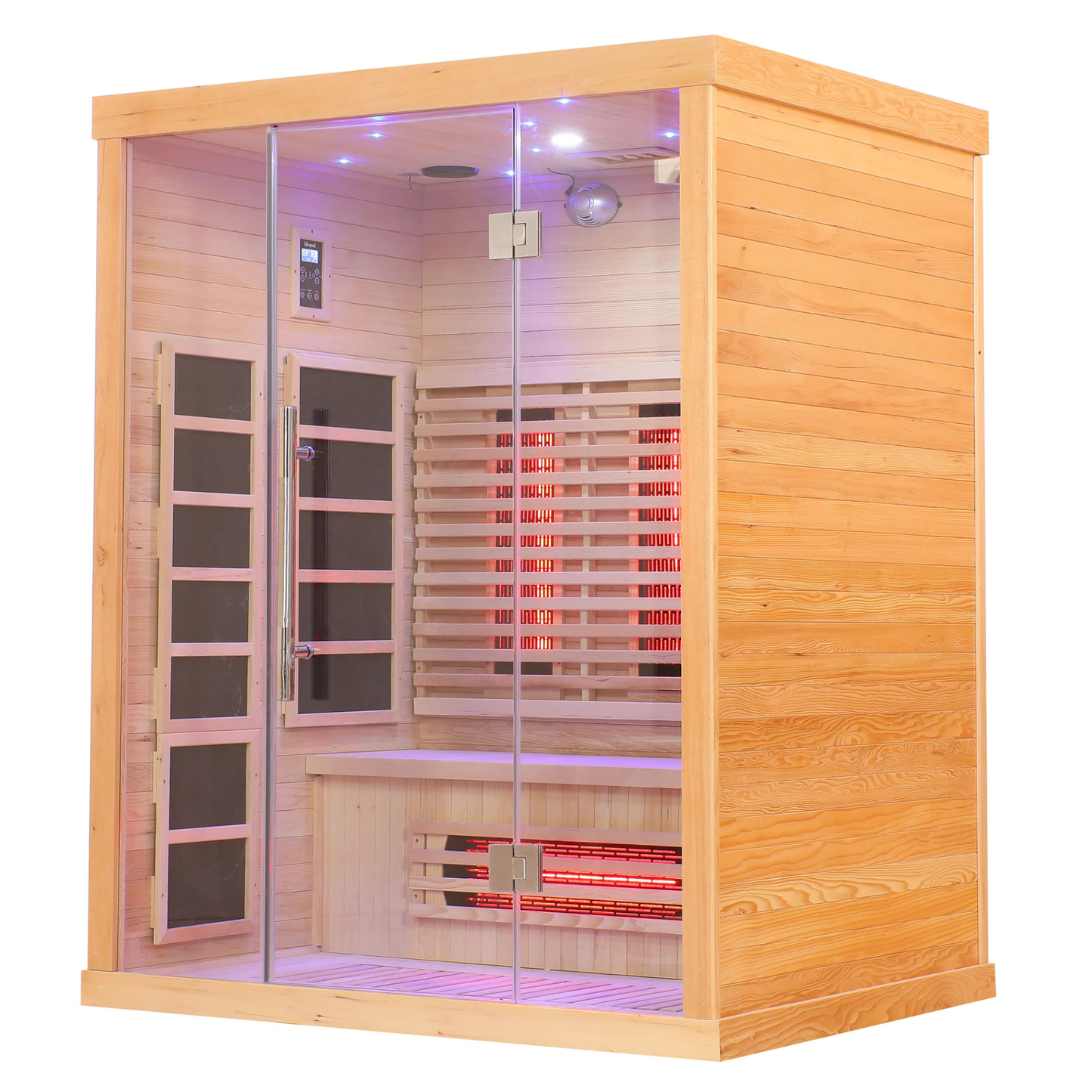 Blisspod | Venetian | Sauna infrarouge d'intérieur à spectre complet en pruche canadienne de première qualité et à très faible champ électromagnétique, 11 émetteurs et chromothérapie – 3 personnes