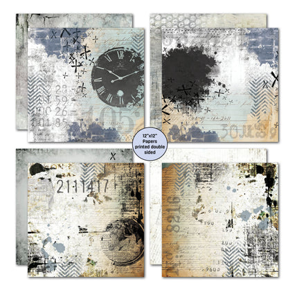 3Quarter Designs Eclectic Clocks 12x12 Design Paper & Diecuts Set