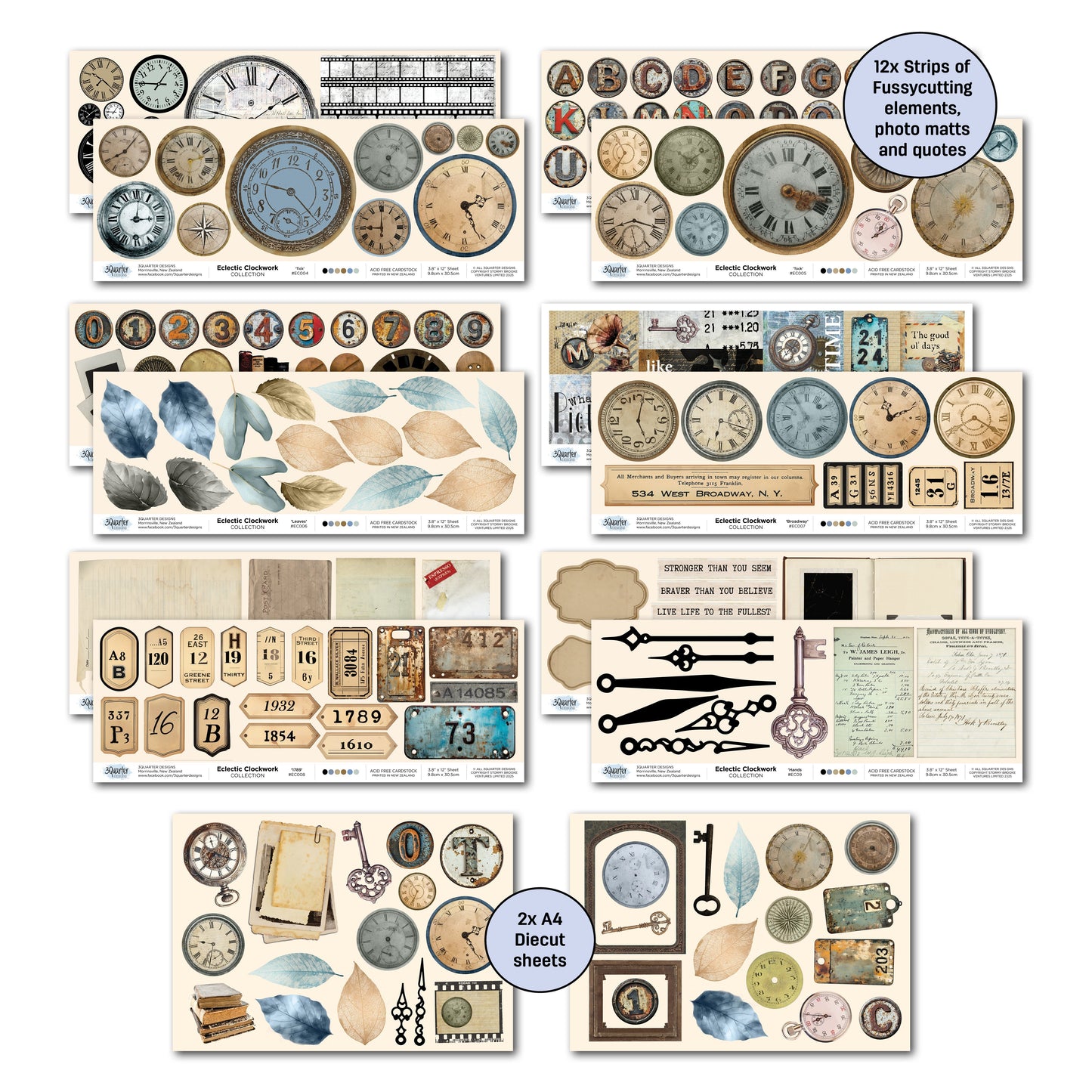 3Quarter Designs Eclectic Clocks 12x12 Design Paper & Diecuts Set