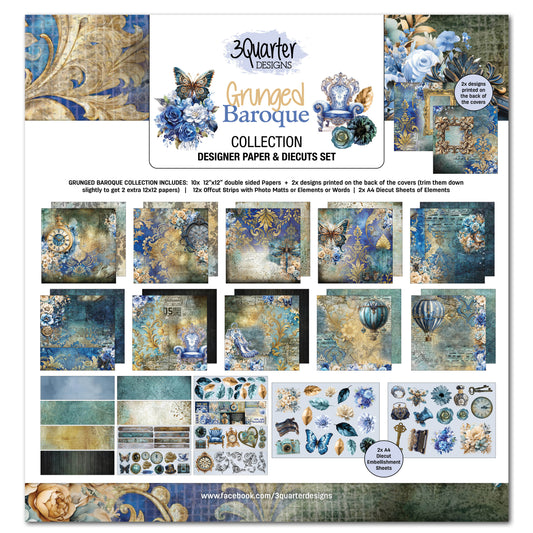 3Quarter Designs Grunged Baroque 12x12 Design Paper & Diecuts Set