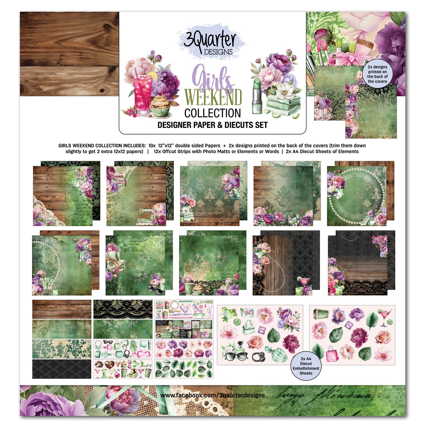 3Quarter Designs Girls Weekend 12x12 Design Paper & Diecuts Set