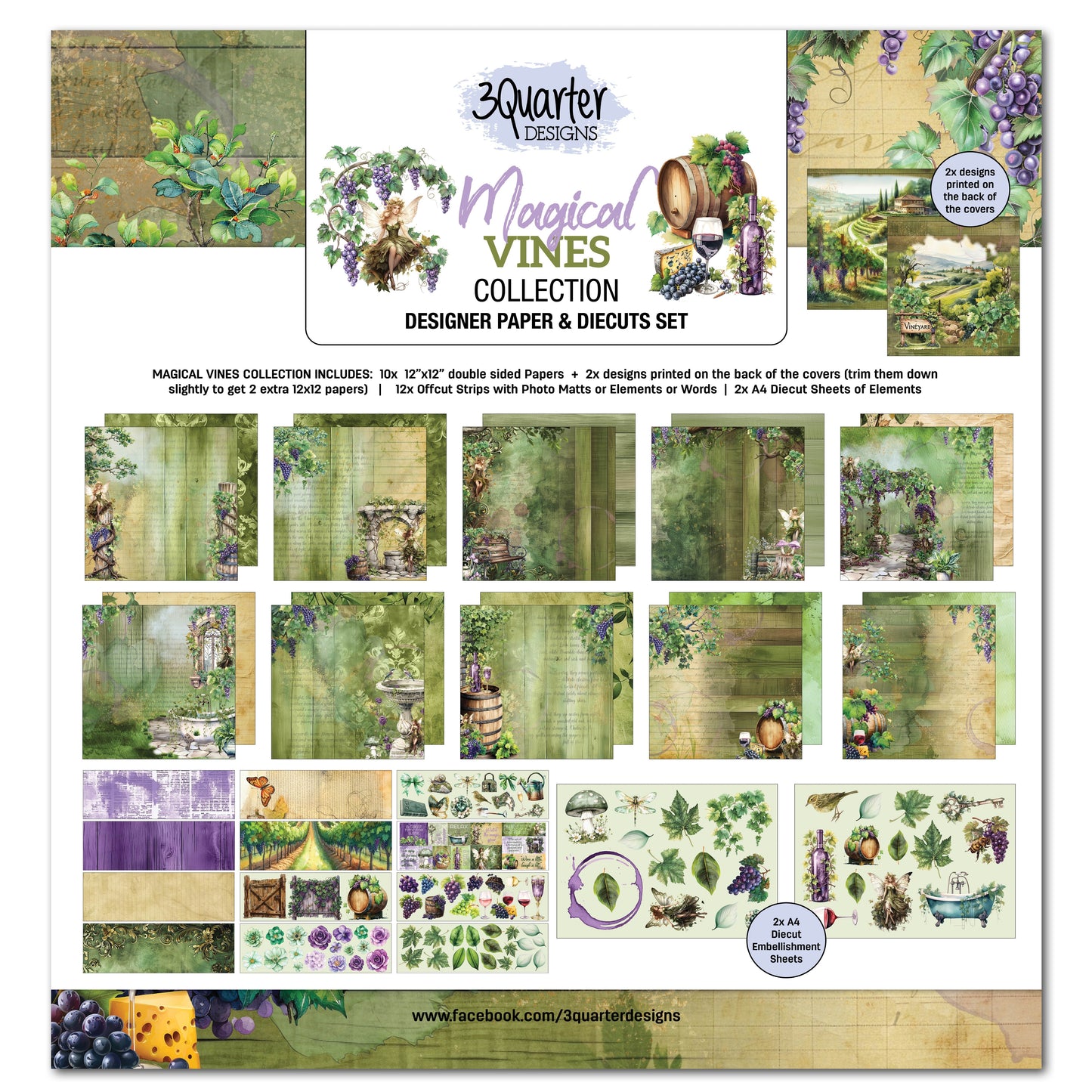 3Quarter Designs Magical Vines 12x12 Design Paper & Diecuts Set