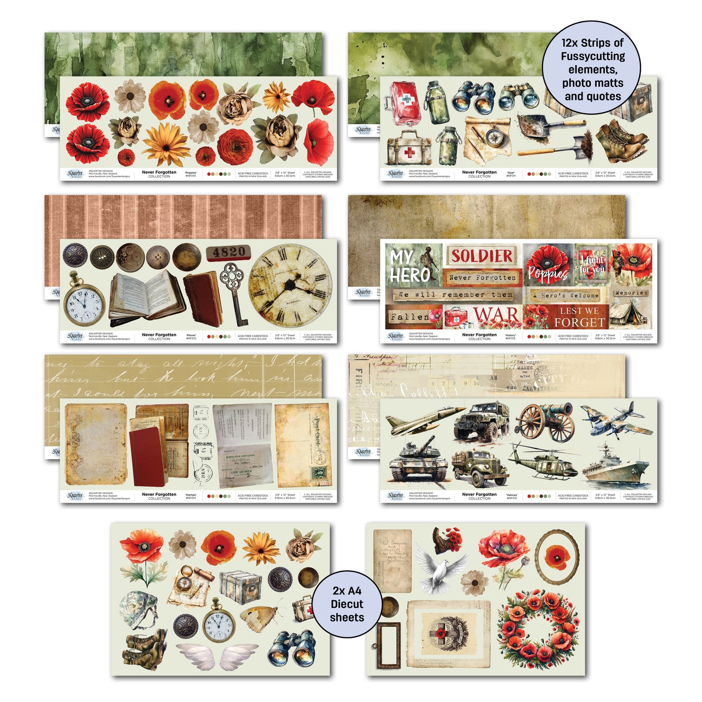 3Quarter Designs Never Forgotten 12x12 Design Paper & Diecuts Set