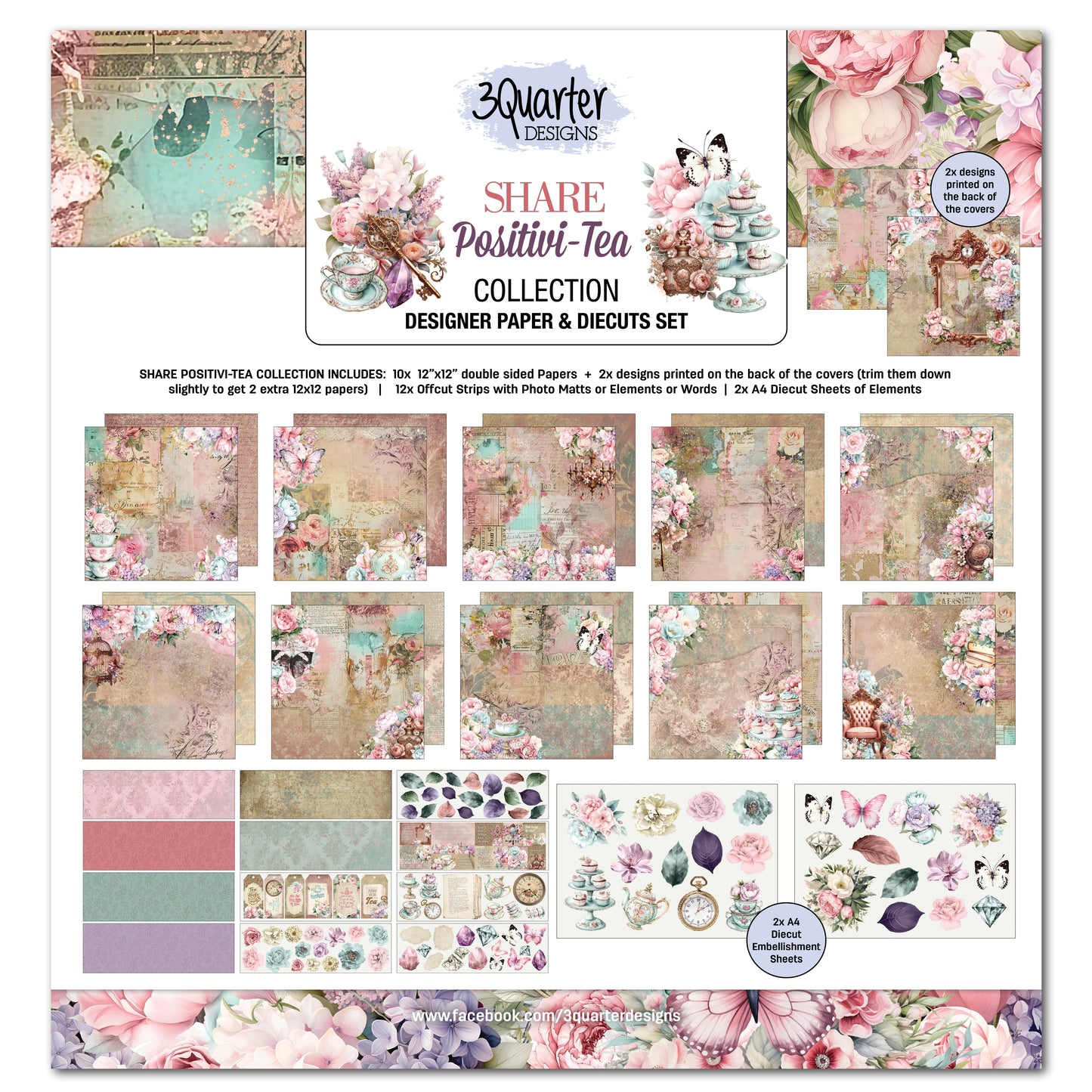 3Quarter Designs Positivi-Tea 12x12 Design Paper & Diecuts Set