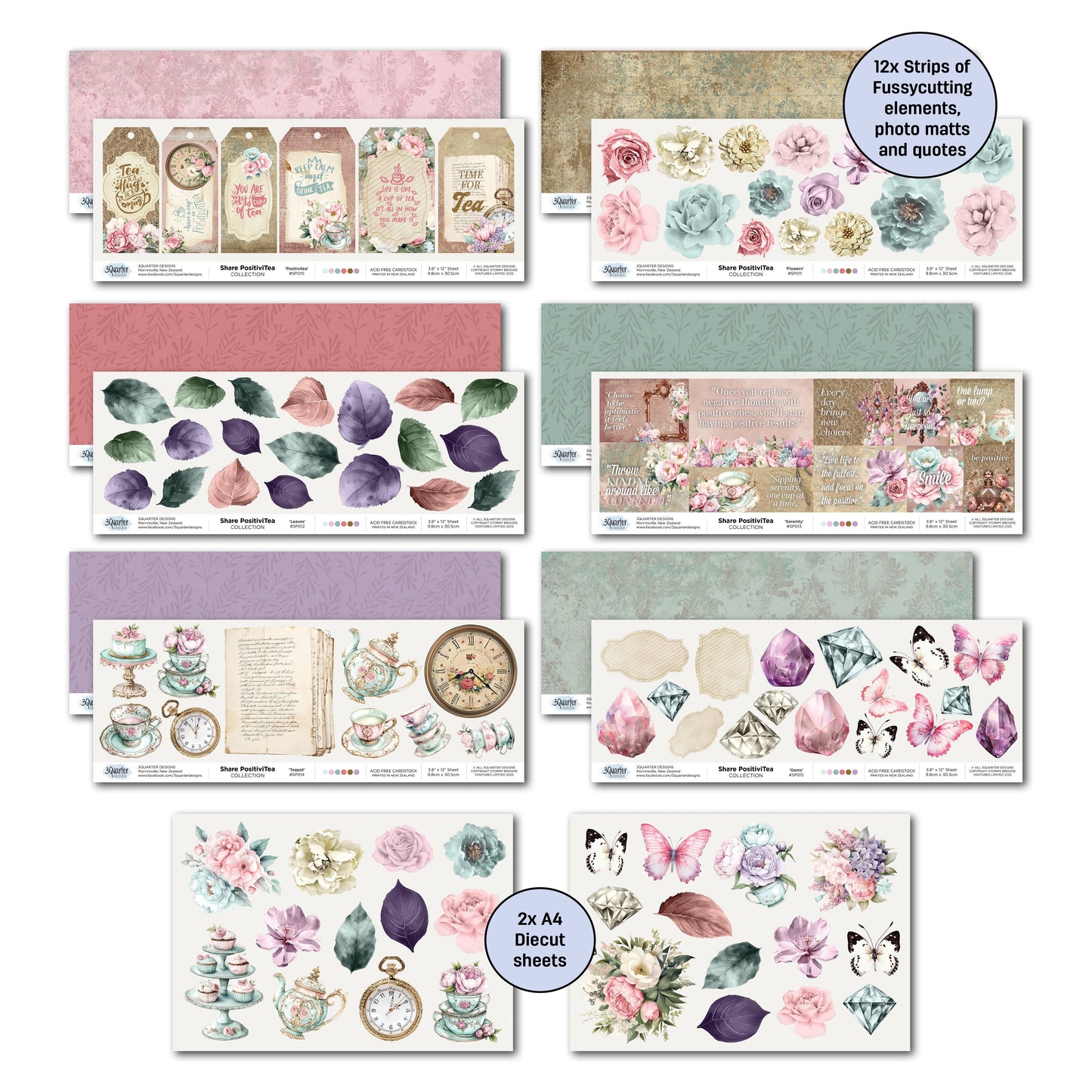 3Quarter Designs Positivi-Tea 12x12 Design Paper & Diecuts Set