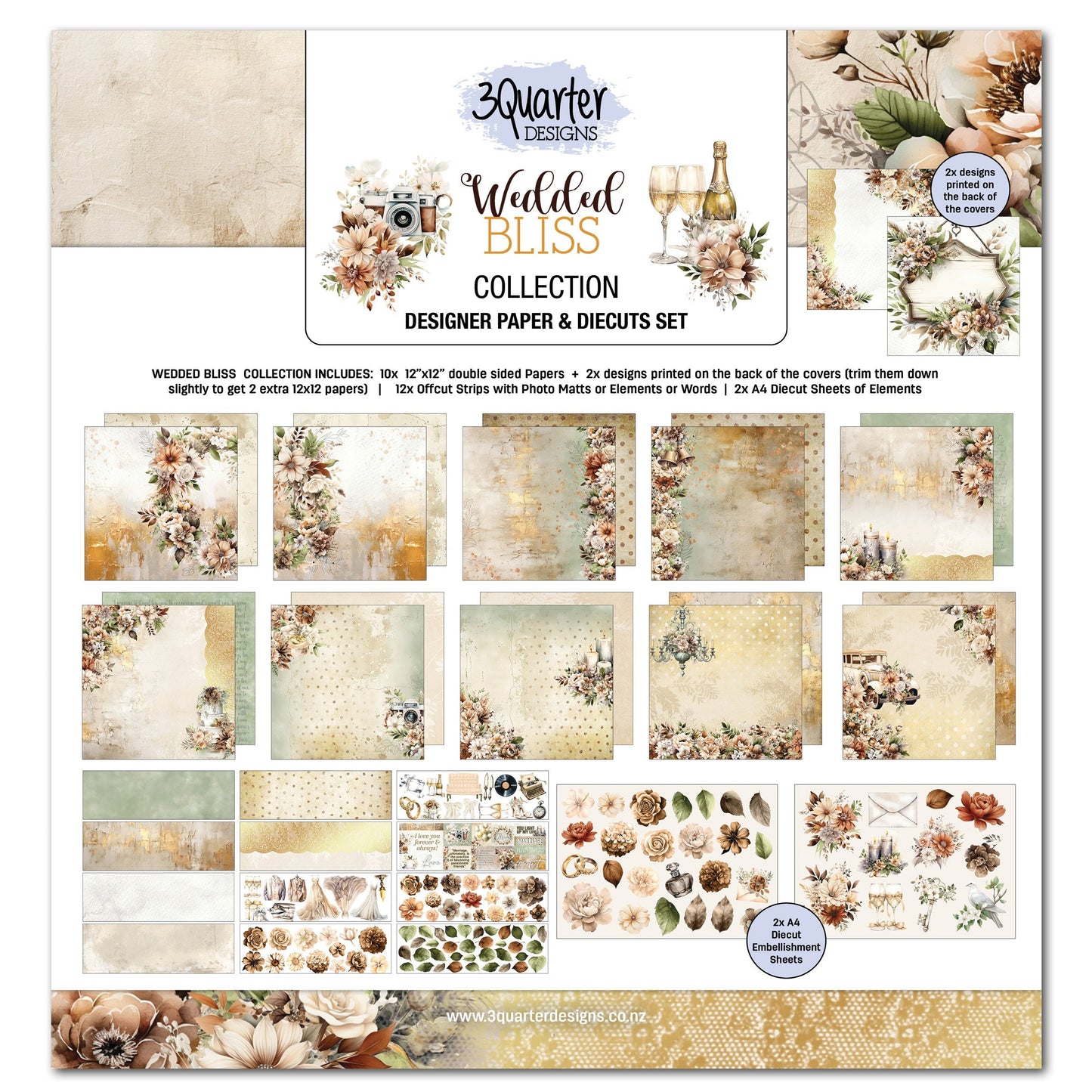 3Quarter Designs Wedded Bliss 12x12 Design Paper & Diecuts Set