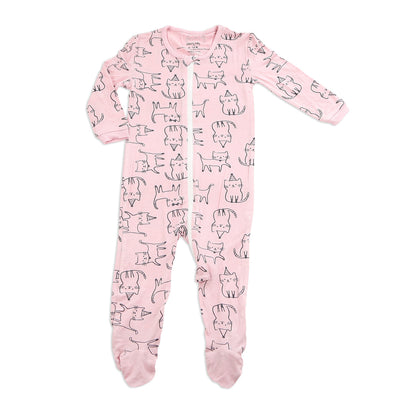Bamboo Printed Footies with Easy Dressing Zipper - Cat Print (Blossom)