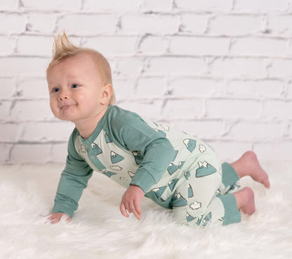 Bamboo Long Sleeve Romper w/Kangaroo Pocket (Snowy Rockies Print)