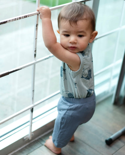 Bamboo Tank Bodysuit & Short Set (Yin Yang Seals Print/Flint)