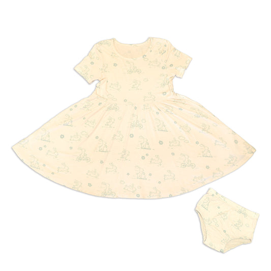 Robe Bambou Tourbillonnante avec Bloomer (Imprimé Lapin Go Go)