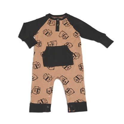 Bamboo Long Sleeve Romper w/Kangaroo Pocket (Story Book Bear Print)