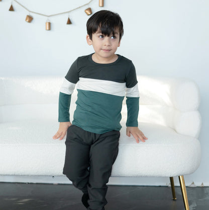 Bamboo Long Sleeve Color Block T-shirt (Pirate Ship/Feather/Pine)