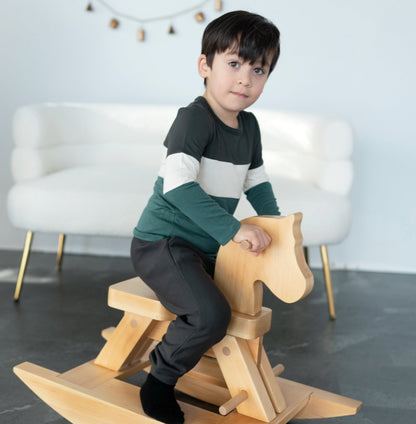 Bamboo Long Sleeve Color Block T-shirt (Pirate Ship/Feather/Pine)