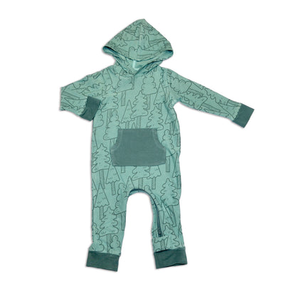 Bamboo Fleece Hooded Romper w/Zipper (Forest Print)