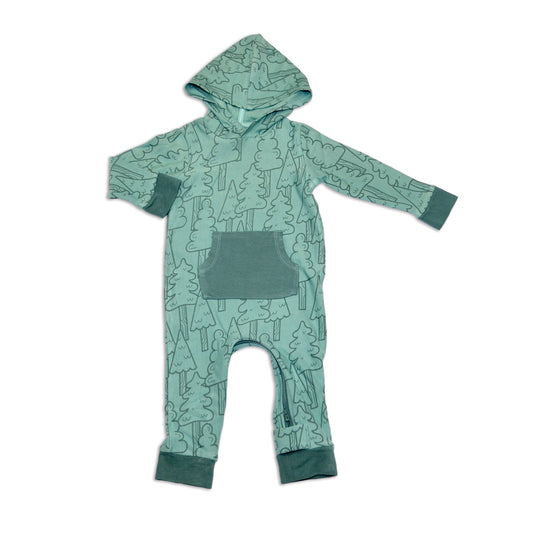 Bamboo Fleece Hooded Romper w/Zipper (Forest Print)