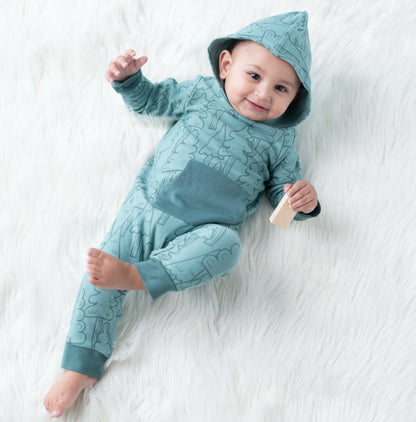 Bamboo Fleece Hooded Romper w/Zipper (Forest Print)