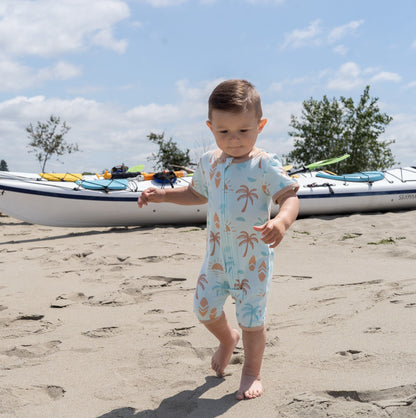Bamboo Short Sleeve Zippy Romper (Sunny Shores Print)