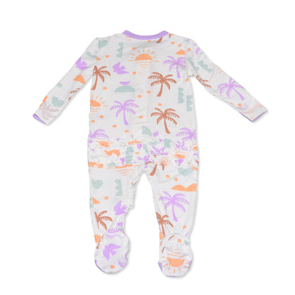 Bamboo Ruffle Footies with Two Way Zipper (Boho Surf Print)